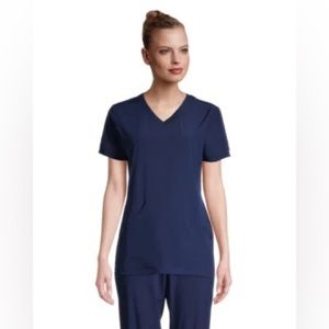 Women's V Neck Athletic Kangaroo Scrub Top - Medieval Blue - XL